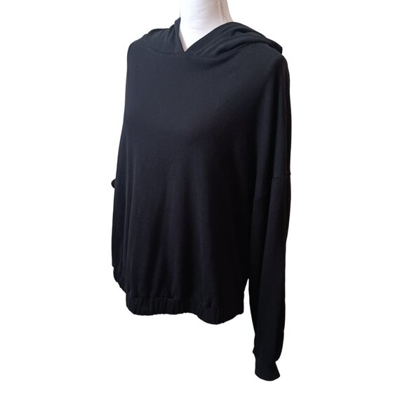 NWT AQUA Athletic Star Sleeve Pullover Hooded Sweatshirt Black Size L - Picture 3 of 13